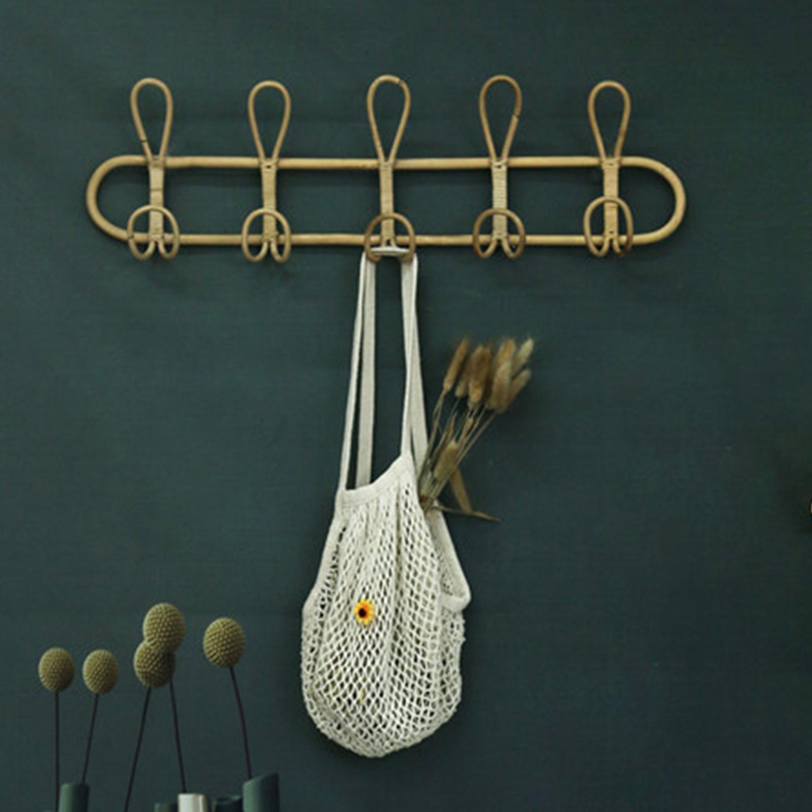 Rack Rattan Ornament Hanging Storage Organizer Hooks Holder Clothes Hooks Door Hanger for Living Room Porch Door Farmhouse Bedroom