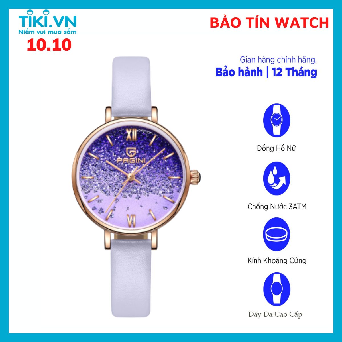 Đồng Hồ Nữ PAGINI Dây Da Mặt Tròn – Mặt Tím Lavender Thu hút – Nổi Bật Sự Cá Tính Của Các Cô Gái - PA002218