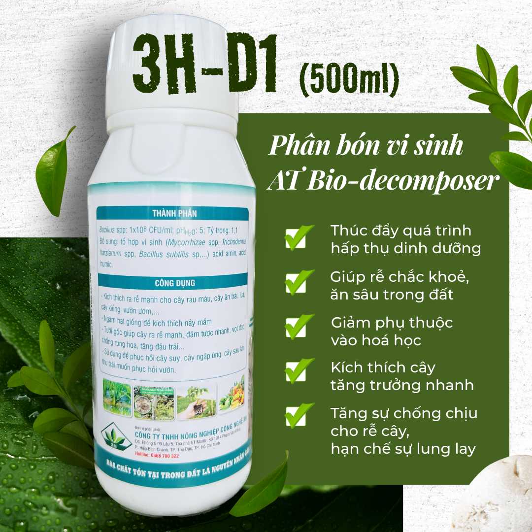 Phân bón vi sinh vật AT Bio-decomposer 3H-D1 - Kích rễ sinh học 500ml - CAY.CH.OM.010006