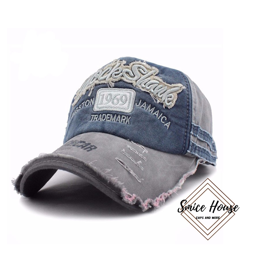 Nón lưỡi trai jeans rách thêu chữ 1969 cá tính mũ bóng chày phối màu bụi bặm có thể chỉnh size - Smice House