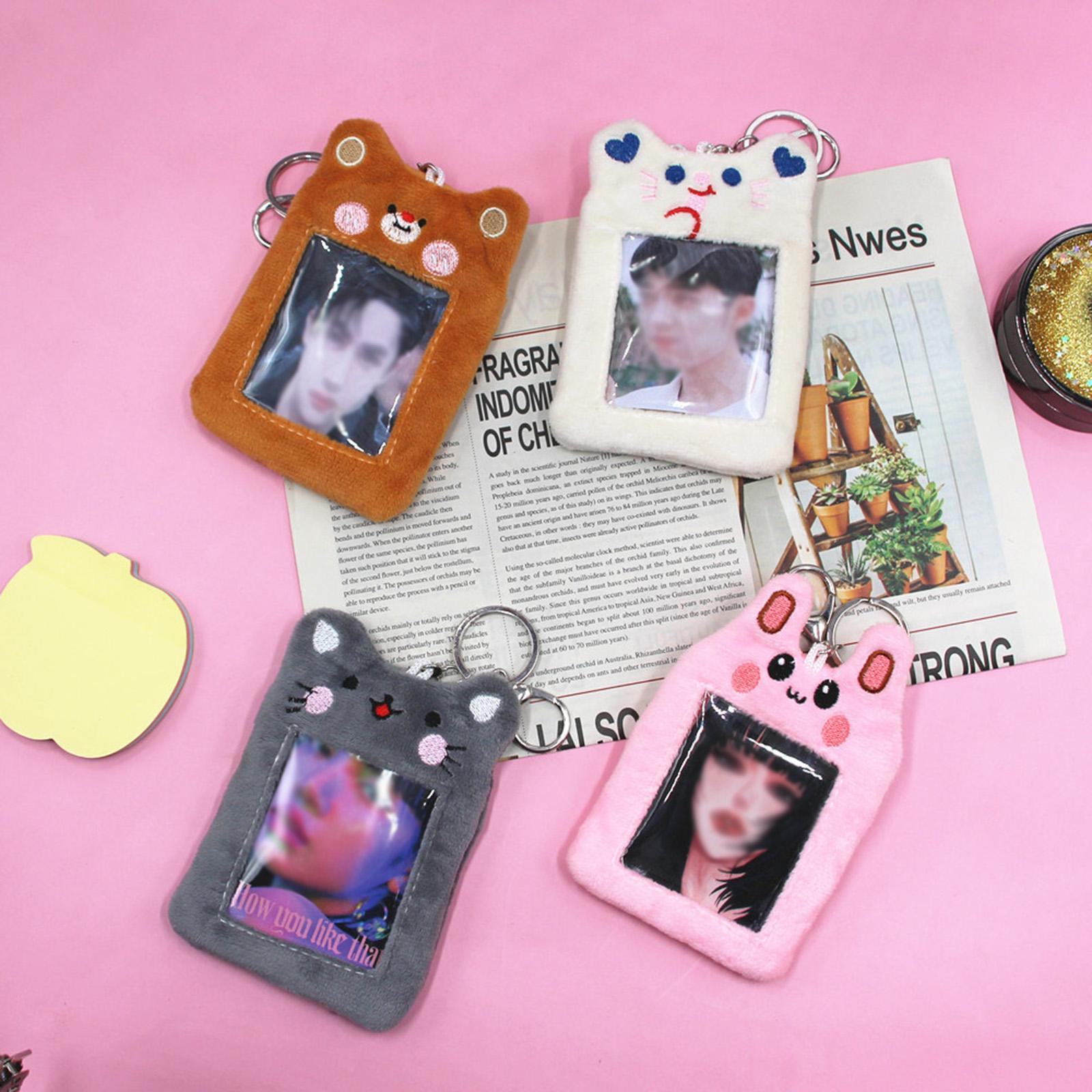Plush Photocard Holder Cute ID Card Holder Pendant Keychain Photo Sleeves Protector for Household, Wedding, Driver Licenses, Bus Card