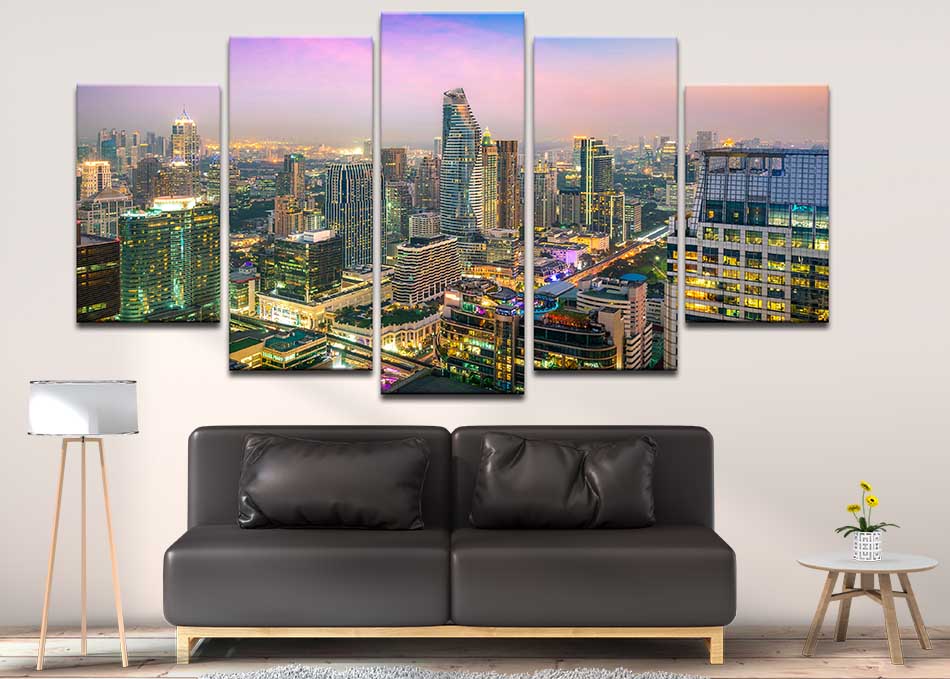 Bộ 5 tranh canvas treo tường phong cảnh thành phố Bangkok - B5T030