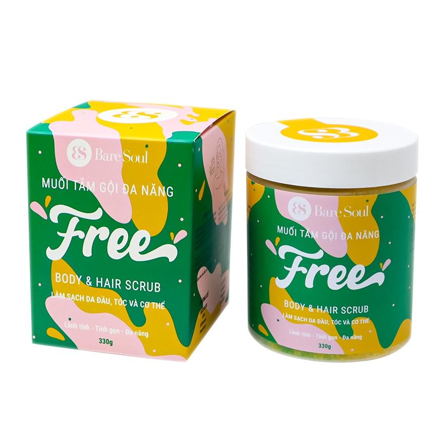 Muối Tắm Gội BareSoul Free Body & Hair Scrub Tẩy Tế Bào Da Đa Năng Cho Tóc Và Cơ Thể 330g