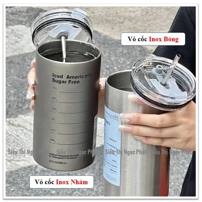 Bình/ Ly/Cốc giữ nhiệt Iced Americano 600ml_Kèm sẵn ống hút inox