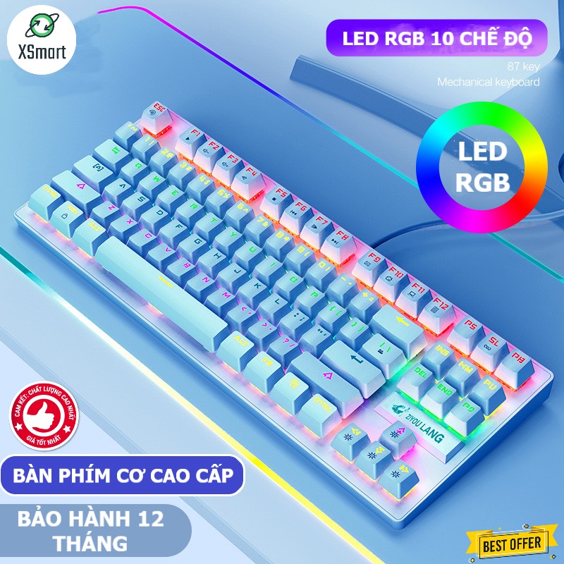 Bộ bàn phím CƠ kèm chuột XSmart màu Xanh Ngọc cực độc có LED RGB đổi màu nhiều chế độ cho máy tính laptop pc K2+V7 XANH - Hàng Chính Hãng