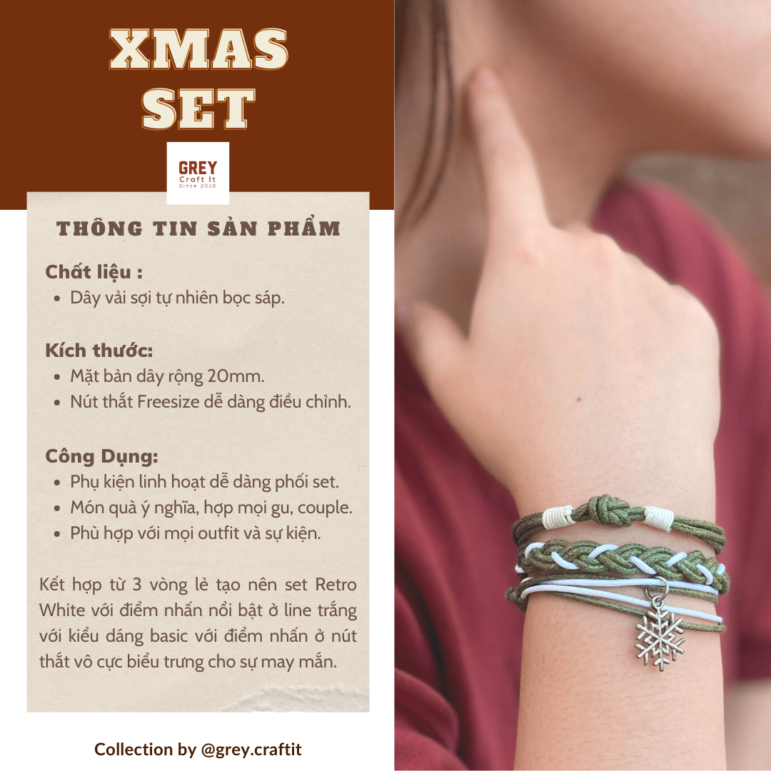 Vòng tay Caim Xmas Charm Bạc | Vintage Boho Style Dễ Phối Set Đáng Yêu | Miễn phí ship sửa đổi trả