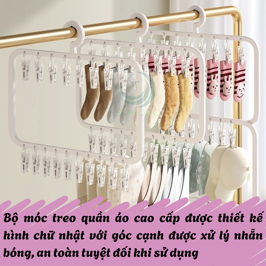 Móc kẹp mũ nón, vớ tất, yếm, khẩu trang, đồ lót từ 18-26 kẹp, sắp xếp tủ quần áo gọn gàng, tiết kiệm không gian nhà cửa