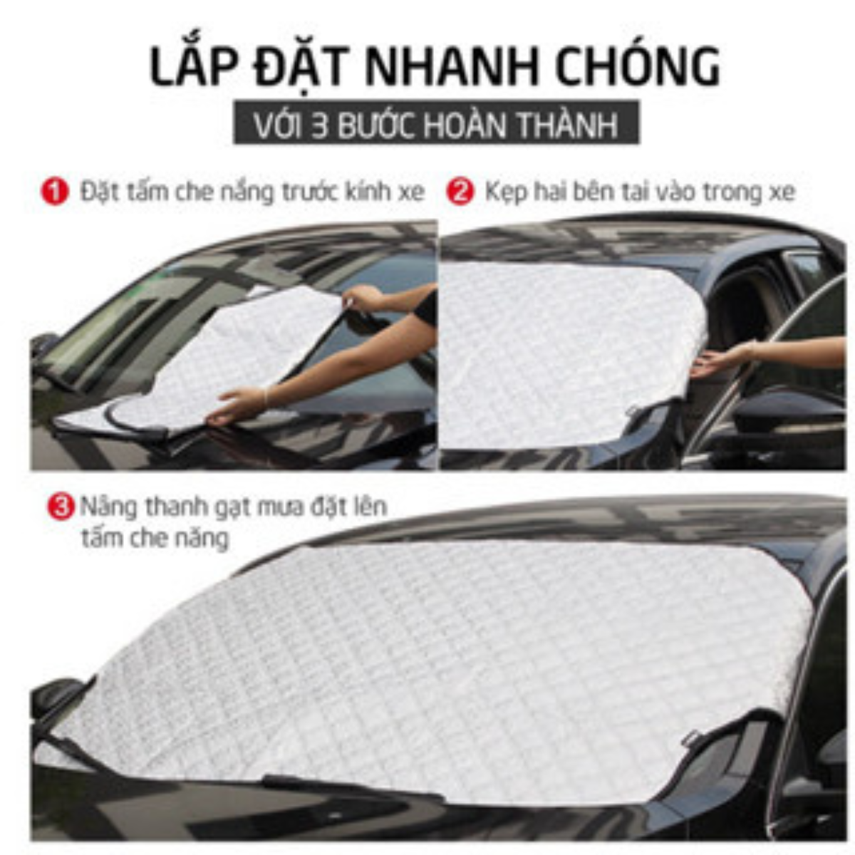 Bạt che nắng kính lái ô tô 4 lớp tráng bạc cách nhiệt chống tia uv bảo vệ nội thất ô tô hiệu quả