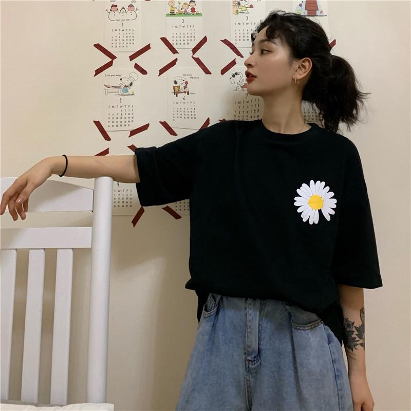 Áo Thun Tay Lỡ Unisex Hình Hoa Cúc Cực Đẹp, Chất Liệu Thun Cotton, hàng nhập Quảng Châu