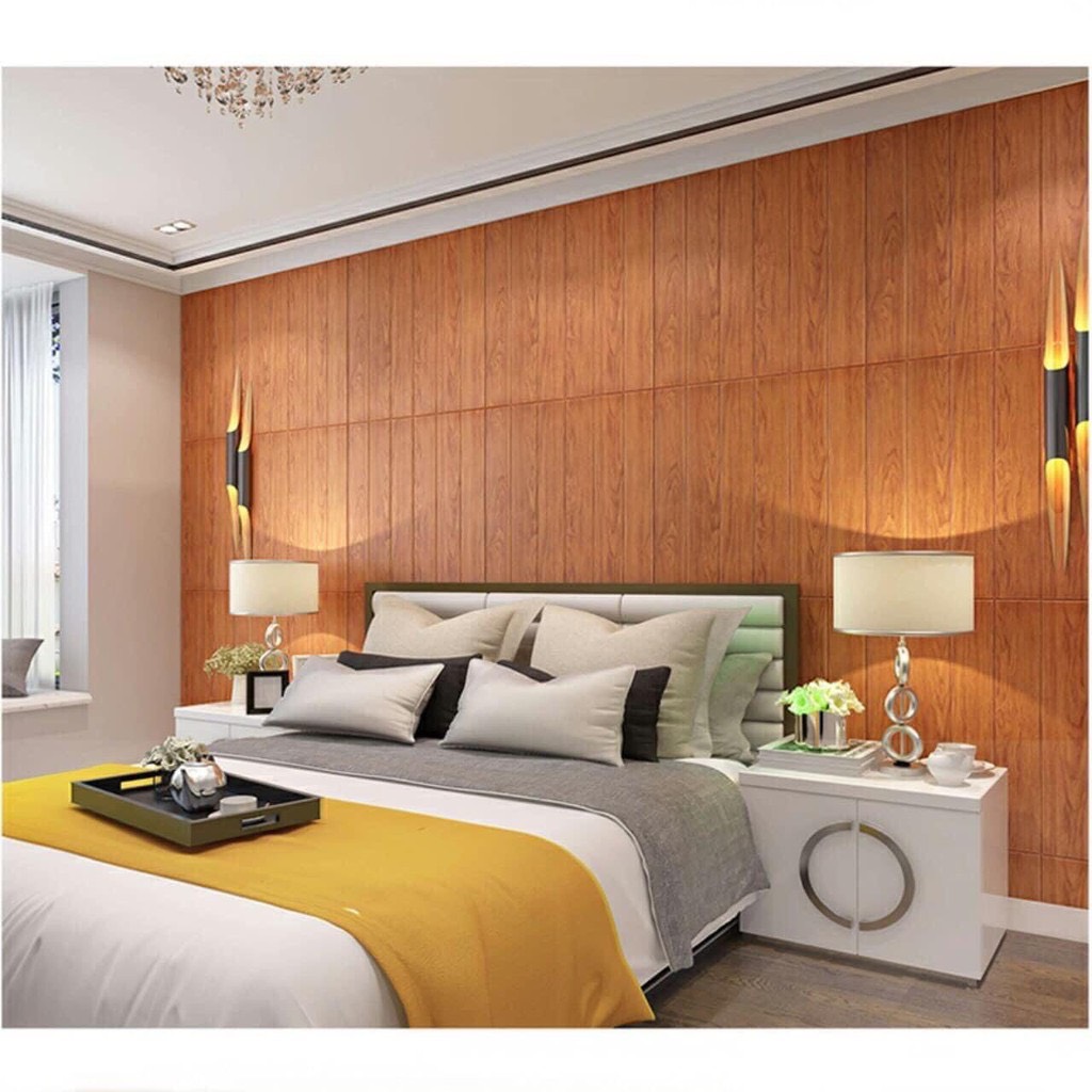 Bộ 10 Tấm Xốp Dán Tường Gỗ Nâu Đỏ, Gỗ Đỏ Cách Âm, Chống Va Đập, Bền Đẹp, Sang Trọng
