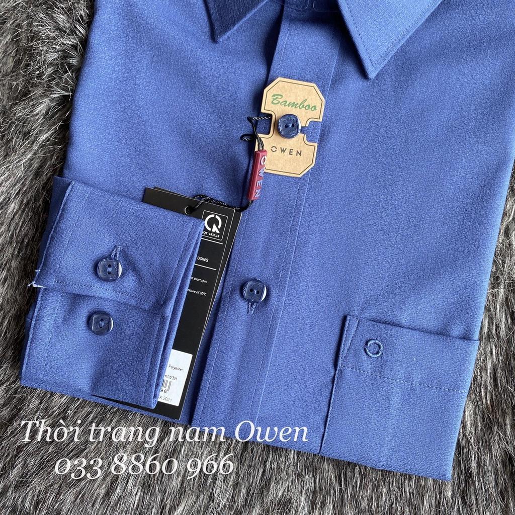 OWEN - Áo sơ mi dài tay Owen màu xanh trơn chất sợi tre REGULAR FIT / SLIMFIT 22948 23412