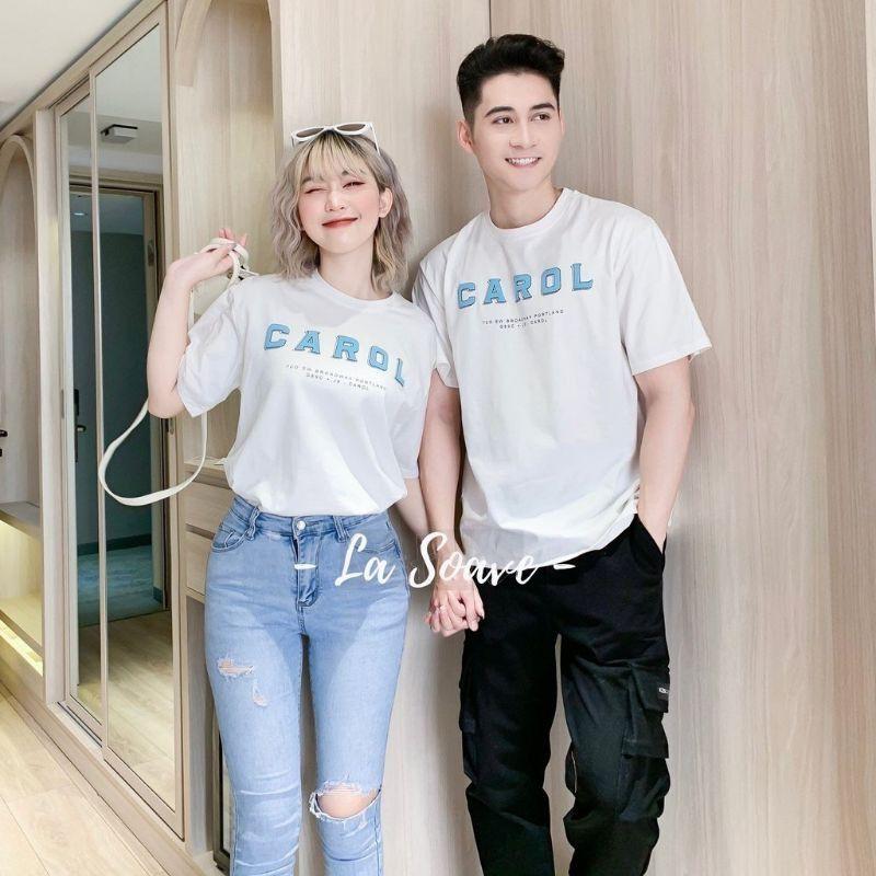 áo đôi tay lỡ from rộng unisex, phối chữ xanh nổi bật