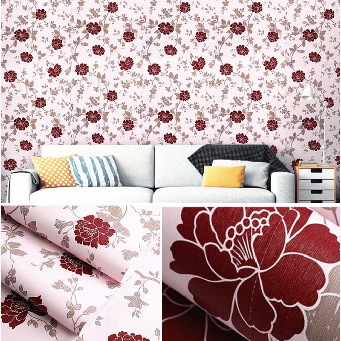 Combo 10 mét giấy dán tường, decal dán tường trang trí nhà cửa HOA CÚC ĐỎ khổ 45cm