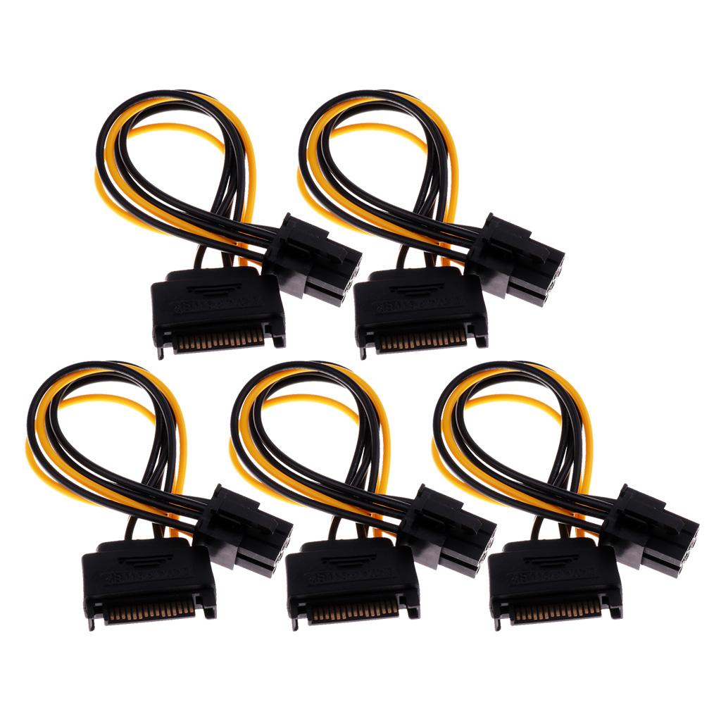 SATA Power Adapter Cable 5Pack SATA 15Pin to 6Pin Power Cable Cord Wires