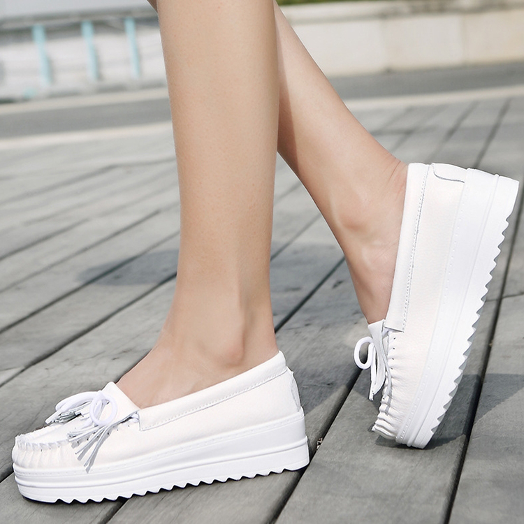 Ladies platform Boat shoes tassel heightened casual shoes PU leather