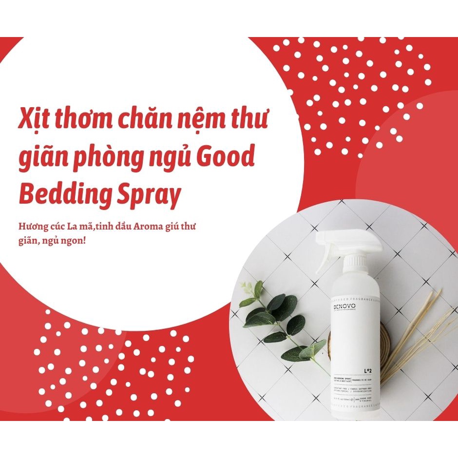 Xịt khử mùi khử trùng kháng khuẩn DENOVO Good Bedding Hàn Quốc 500ML - Chai xịt khử mùi phòng ngủ, quần áo an toàn cho bé