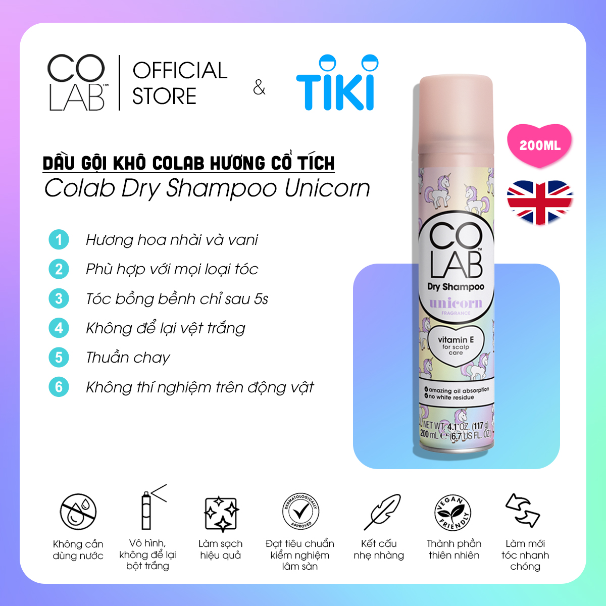 Dầu gội khô COLAB hương Unicorn 200ml