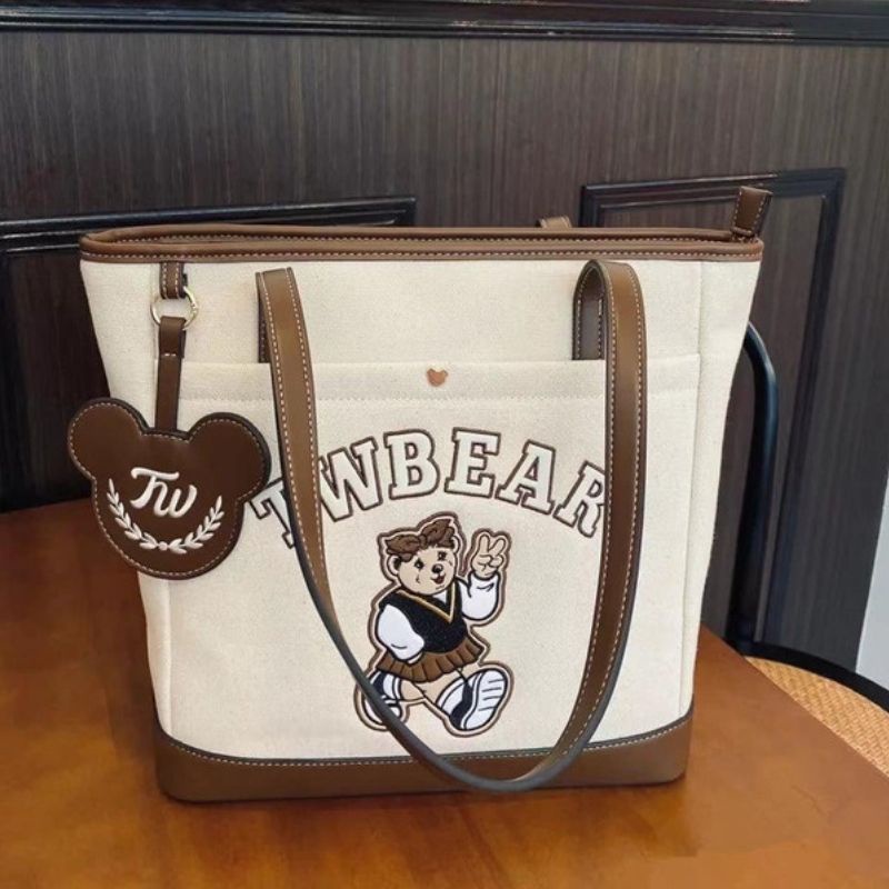 Túi Tote xách tay kẹp nách ZuCi X01B20 công sở nữ bản to hoạ tiết gấu Bear xinh xắn bản to size 30cm