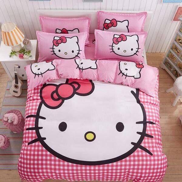 Bộ chăn ga gối Hàn Quốc kitty hồng