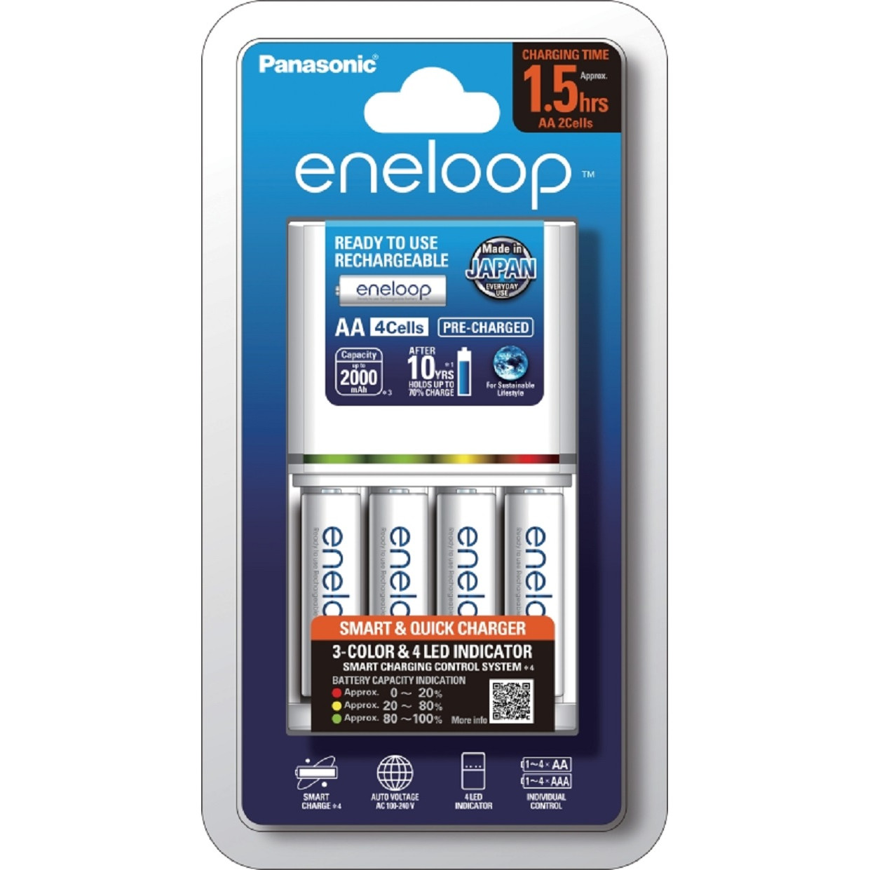 Bộ Sạc Nhanh Panasonic BQ CC55 Kèm 4 Pin Eneloop AA BK3MCCE 2000 mah Hàng Chính Hãng