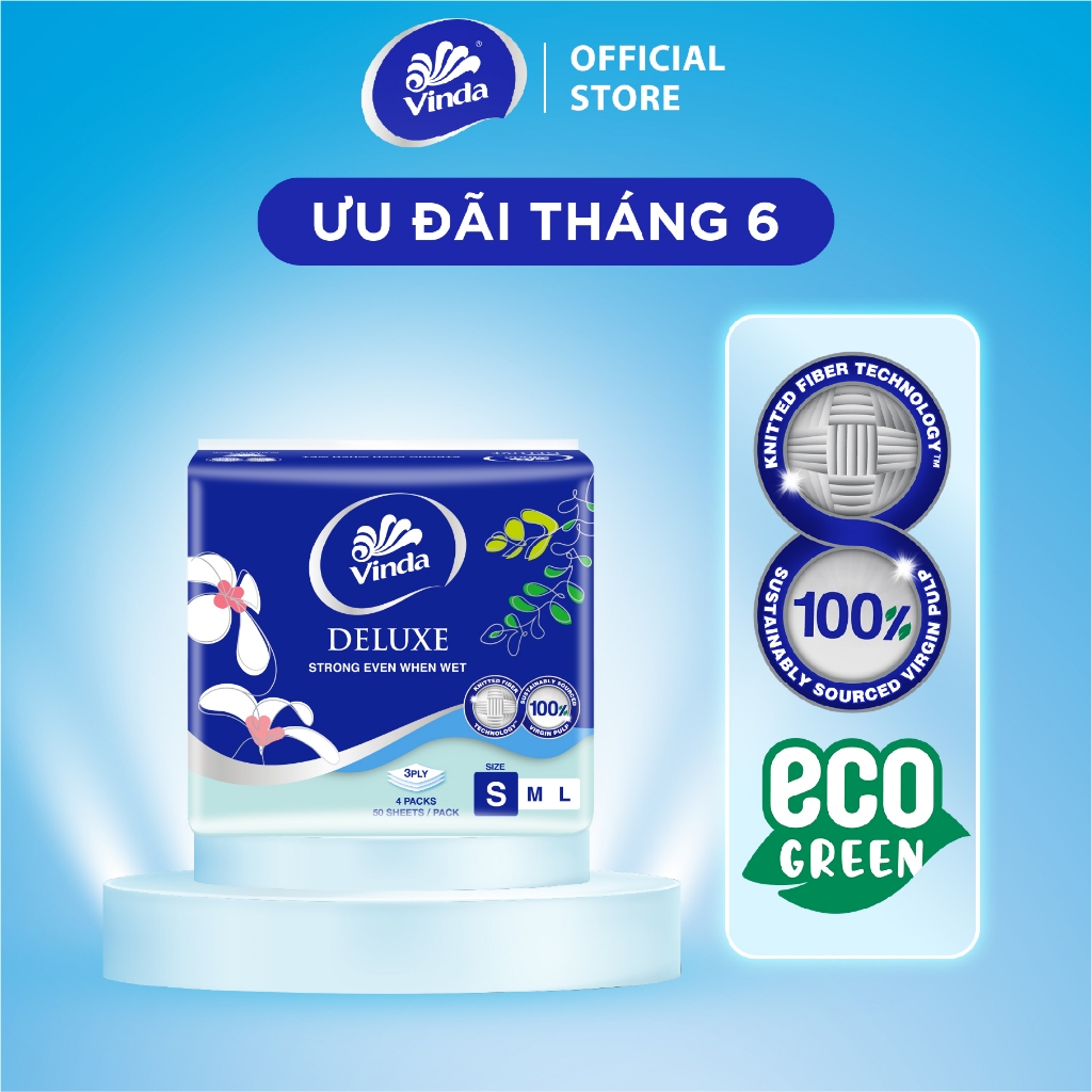 [LỐC SIZE S] Khăn giấy rút cao cấp Vinda Deluxe 3 lớp 50 tờ size S (4 Gói)
