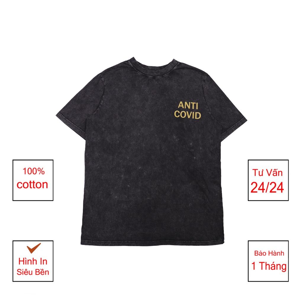 Áo thun loang đen ANTI_COVID tay lỡ nam nữ chất liệu cotton 100% cao cấp dáng unisex