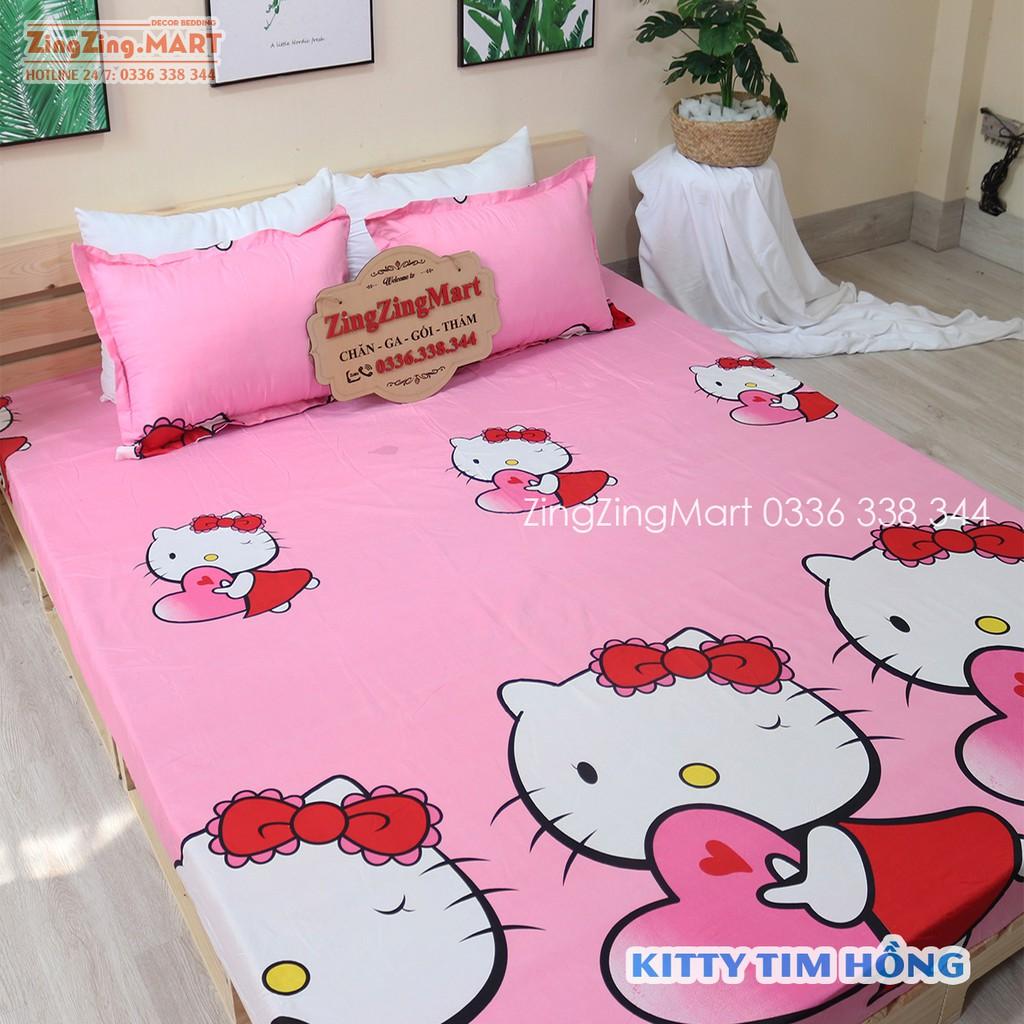 (Giá hủy diệt) Bộ Ga Kèm Đôi Vỏ Gối Poly Cotton Siêu Ngộ Nghĩnh M6/M8 | Mẫu Kitty (được chọn mẫu)