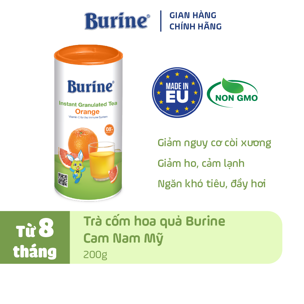 Trà cốm hoa quả Burine dinh dưỡng dành cho bé - Vị Cam Nam Mỹ giúp hỗ trợ giảm viêm nhiễm, tăng cường đề kháng