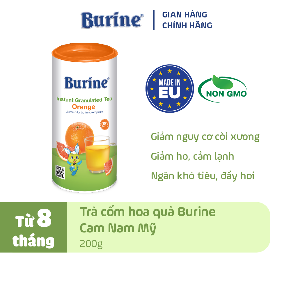 Trà cốm hoa quả Burine (HiPP) dinh dưỡng dành cho bé - Vị Cam Nam Mỹ giúp hỗ trợ giảm viêm nhiễm, tăng cường đề kháng (Không dành cho trẻ dưới 8 tháng tuổi)