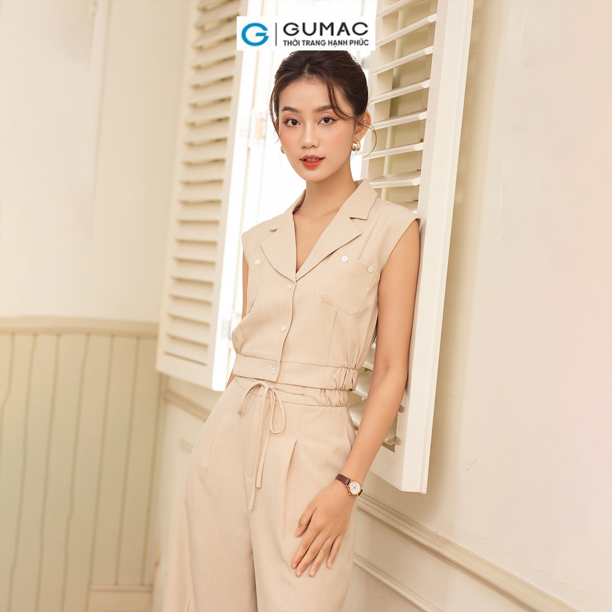 Set lẻ Áo lửng túi đắp thời trang GUMAC AD06004 - Quần culottes thắt nơ thời trang GUMAC QD06005