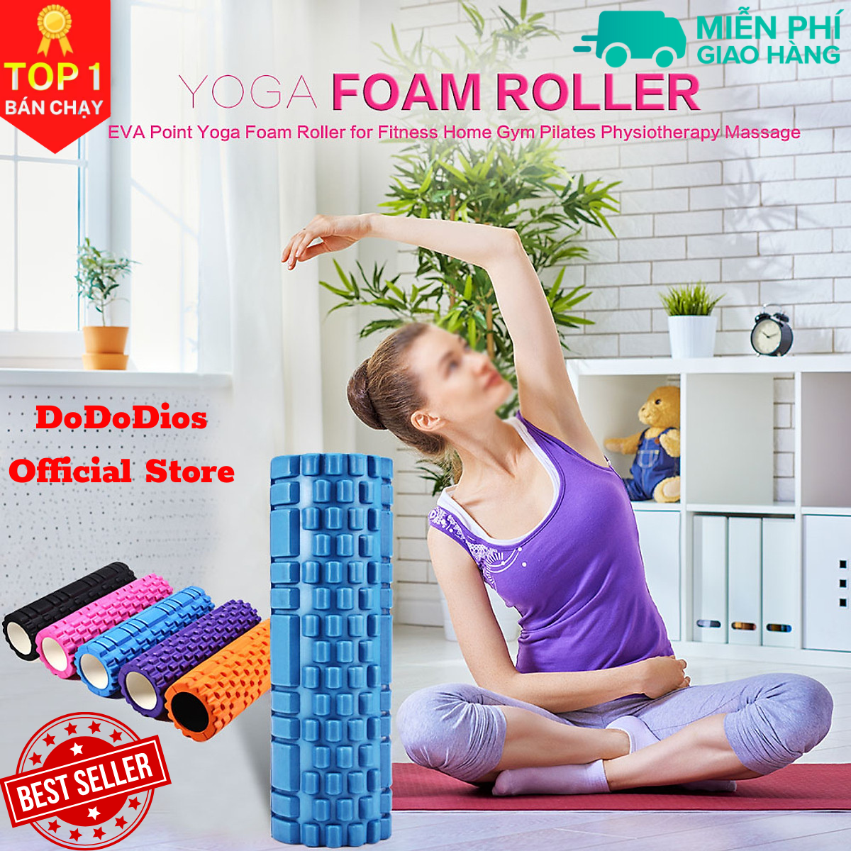 Con lăn Yoga Massage Foarm Roller, ống trụ lăn xốp thể thao giãn cơ có gai roam rollet cao cấp, ống lăn giãn cơ - Chính hãng DoDoDios