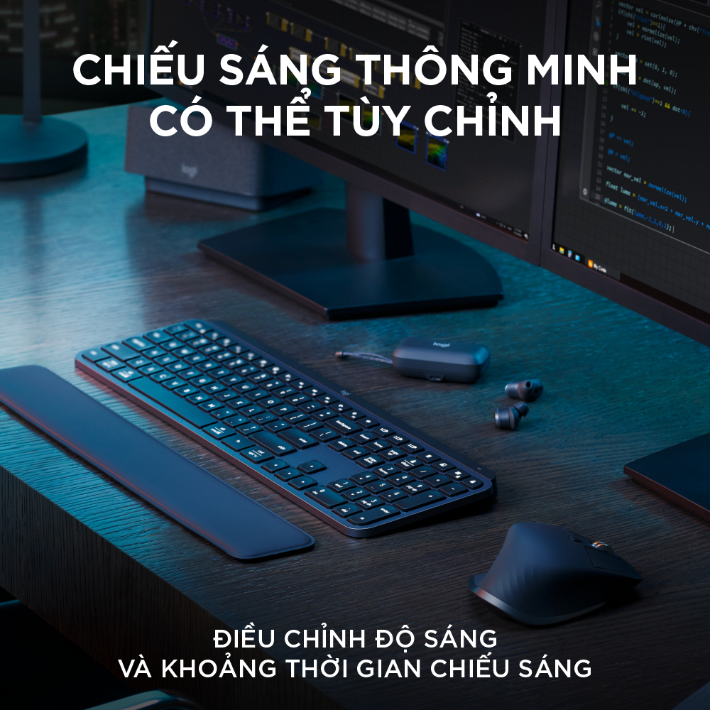 Bàn phím không dây Logitech MX Keys S - Low Profile yên tĩnh, Đèn nền, Bluetooth, Sạc USB-C - Hàng chính hãng