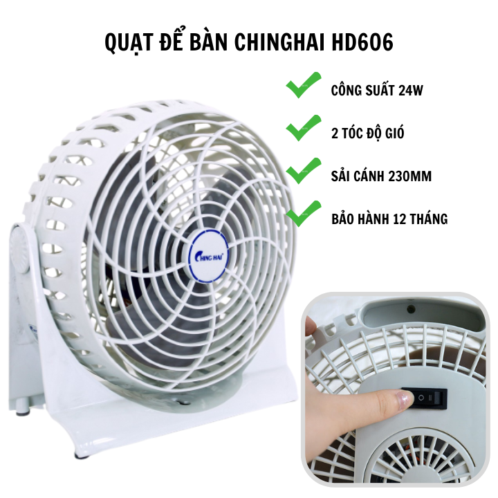 Quạt để bàn Sothing Chinghai HD606 2 tốc độ gió, sải cánh 230mm- Hàng chính hãng