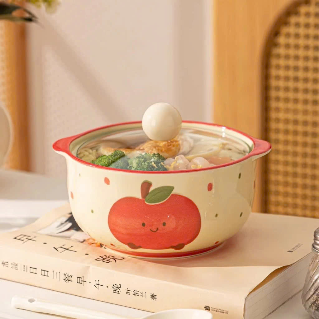 Tô Sứ Có Nắp 800ml Nhiều Họa Tiết Dễ Thương | Bát Sứ Cao Cấp Đựng Mì, Canh, Cháo | Dùng Lò Vi Sóng - HÀNG CHÍNH HÃNG MINIIN