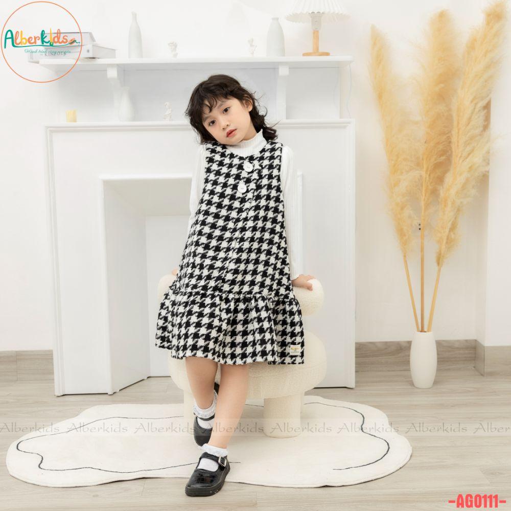 Váy bé gái thu đông ALBERKIDS dạ tweed kẻ ziczac công chúa xinh đẹp cho trẻ em 2,3,4,5,6,7,8,9,10,11,12 tuổi AG0111