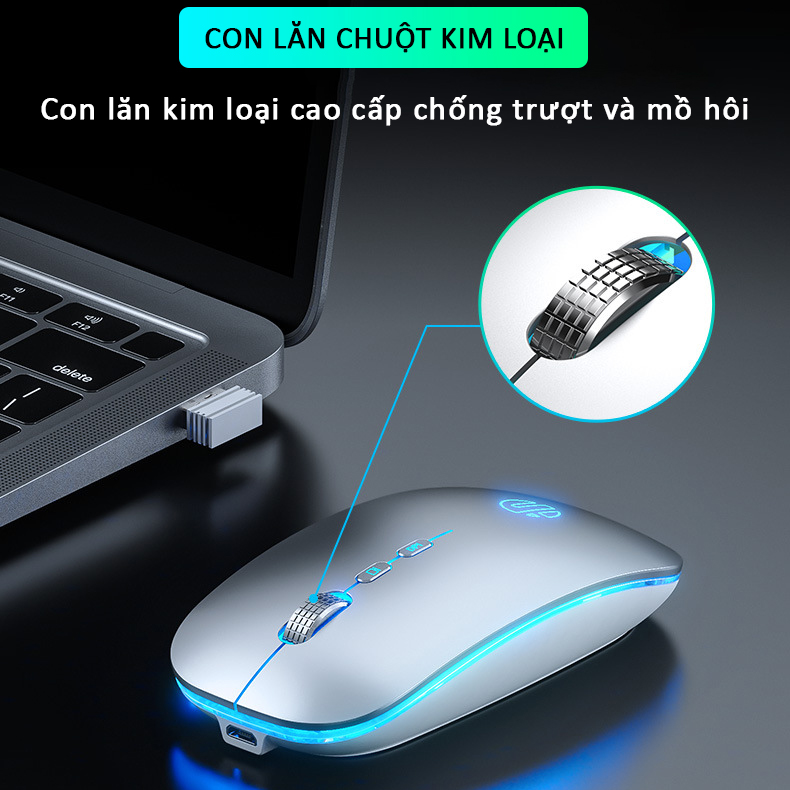 Chuột không dây wireless sạc pin Sidotech M1L bản nâng cấp chuột bluetooth của M1P thiết kế silent tắt tiếng click có LED con lăn kim loại tinh tế dòng chuột  sạc pin 1 lần dùng 2 tháng dùng cho máy tính laptop tivi - Hàng Chính Hãng