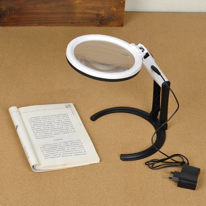 Kính lúp 2in1 để bàn kiêm cầm tay 5X có đèn hỗ trợ sửa chữa linh kiện điện tử