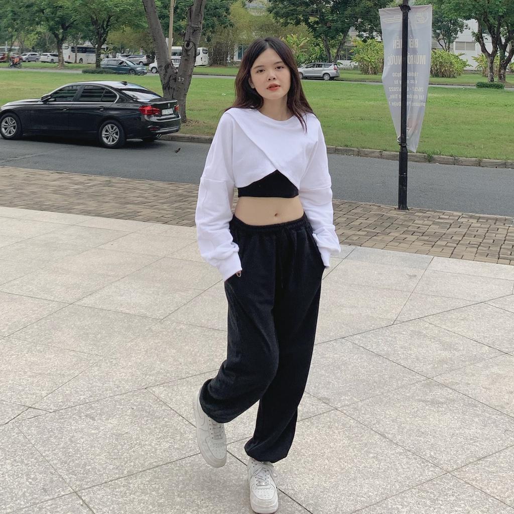 Áo Croptop Tay Dài Form Rộng Nữ Ullzang, Áo Croptop Dài Tay NQ30store Unisex