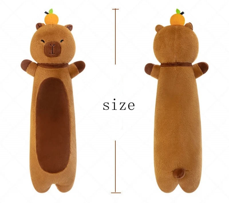 Thú nhồi bông capybara đứng đội quả cam đáng yêu - Size từ 70cm đến 1m1 - Quà tặng gấu bông chuột lang dáng dài êm mịn