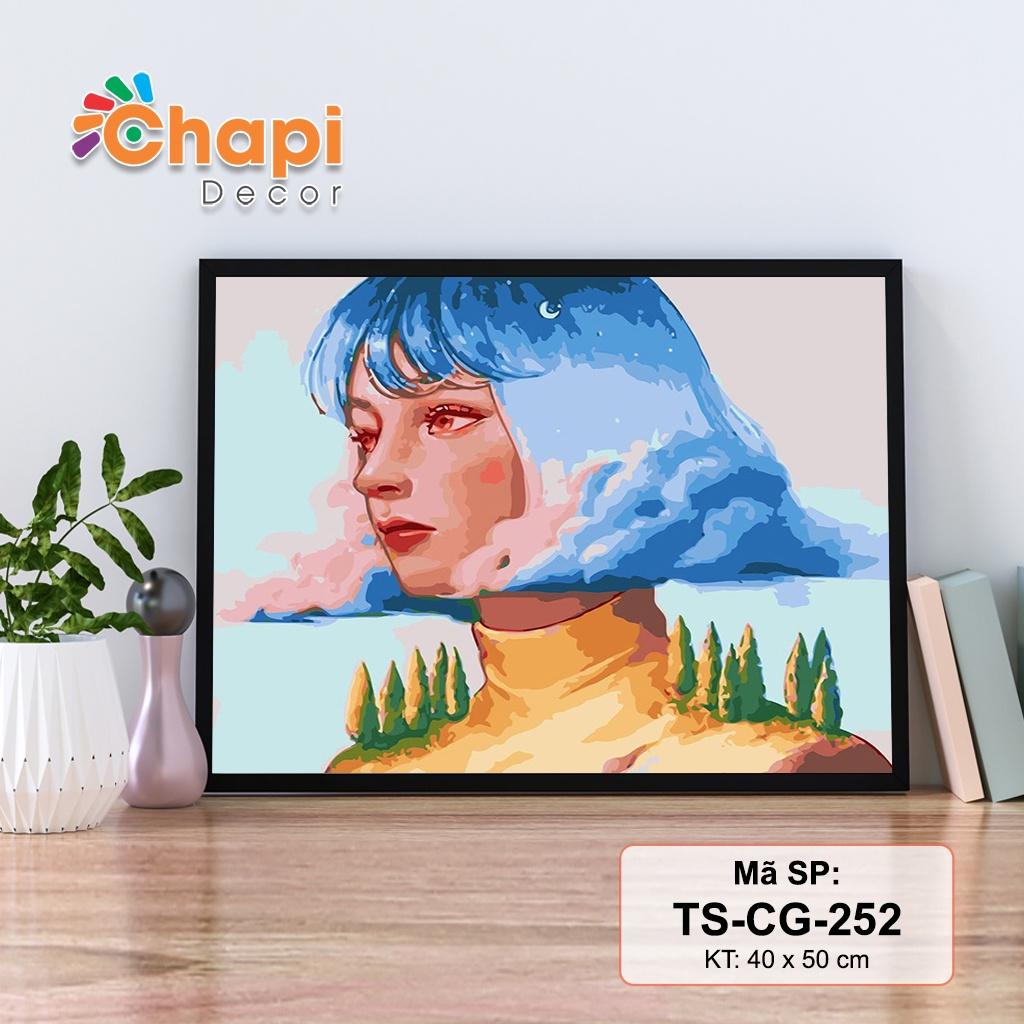 Tranh sơn dầu số hóa tự tô Cô Gái Tóc Mây Size 40x50cm căng khung sẵn