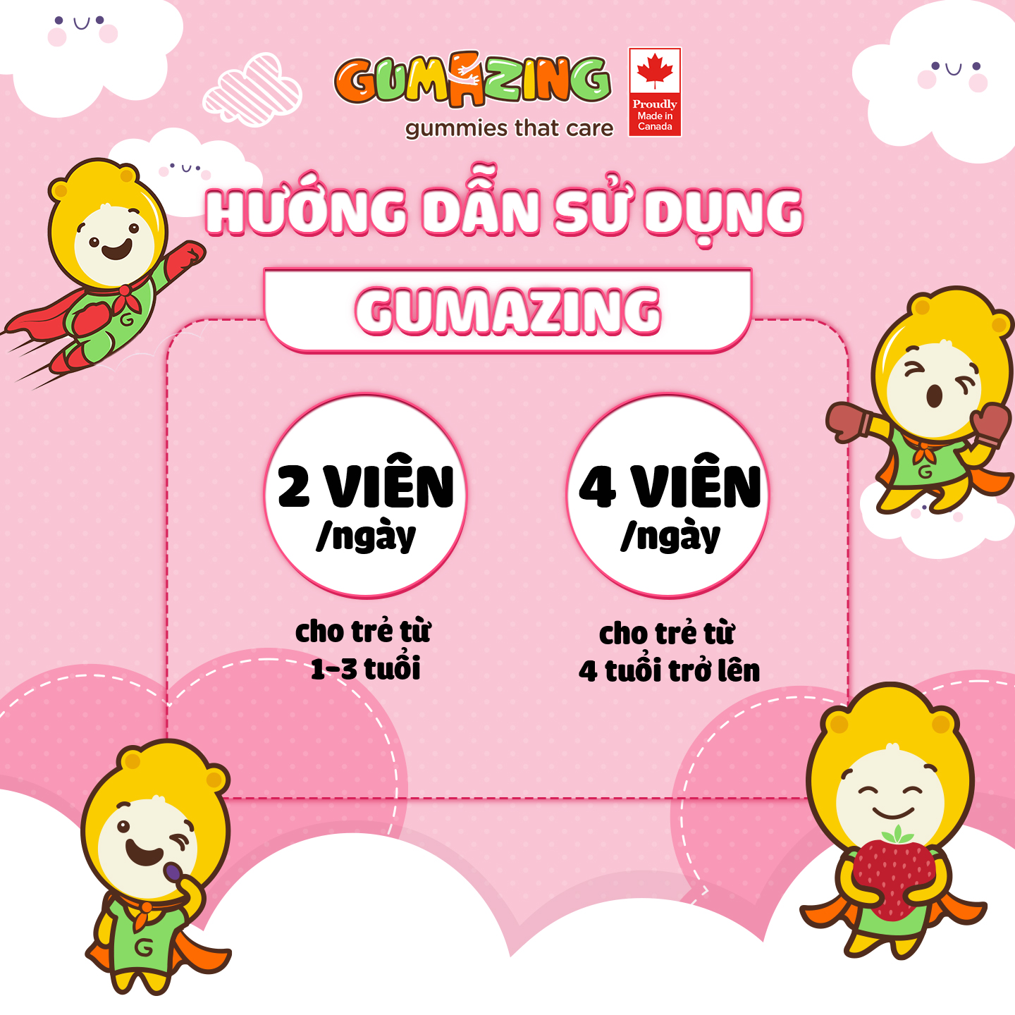 Kẹo dẻo dinh dưỡng Gumazing Gummy Vitamin C & Kẽm hương trái cây cho bé, thuần chay và không đường, tăng cường hệ miễn dịch - 60 viên/hủ
