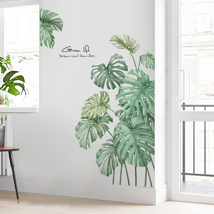 Decal trang trí chất liệu PVC loại 1 dày dặn, sắc nét, trang trí phòng khách, quán cafe- Tán lá xanh- mã sp QR9146