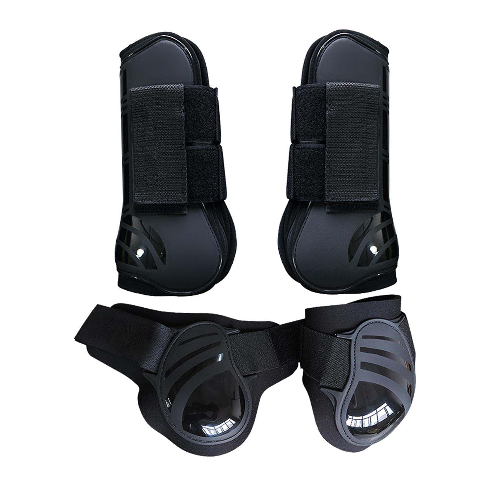 4Pcs Horse Front Rear Hind Leg Boots, Equine Tendon Fetlock Protect Black XL