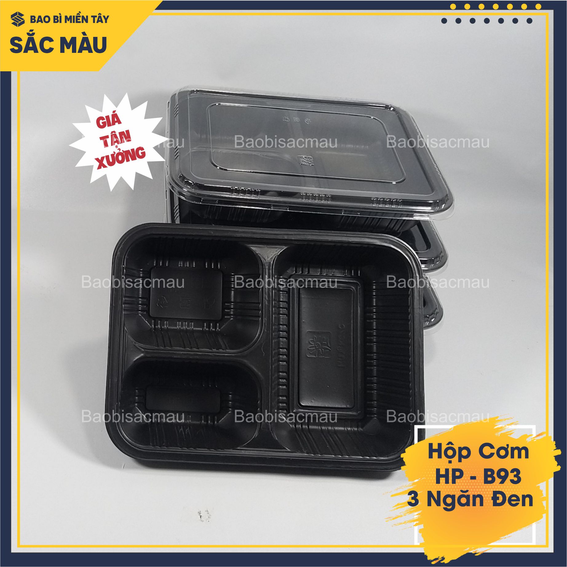 Sét 20 Hộp nhựa 3 ngăn cao cấp đựng cơm, xôi, bánh... 2 màu đen, trắng sữa.