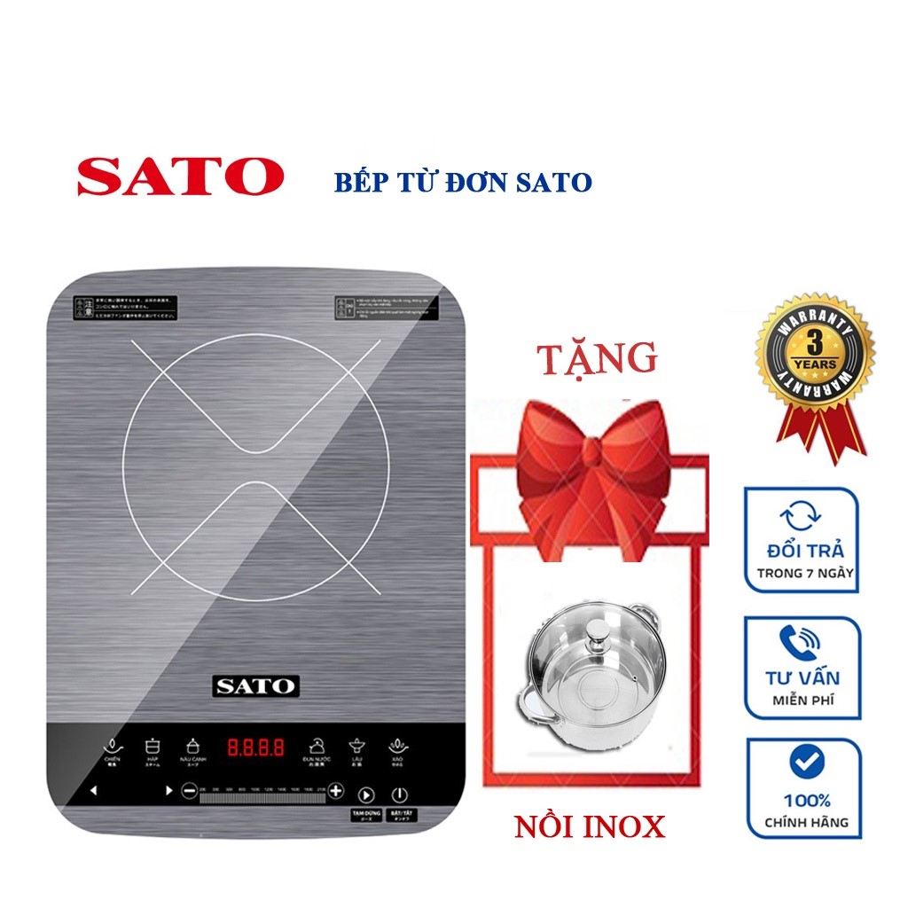 Bếp điện từ đơn SATO công suất 2100W mặt kính cường lực Sapphire cao cấp kèm nồi lẩu inox - Hàng chính hãng SATO công nghệ Nhật Bản