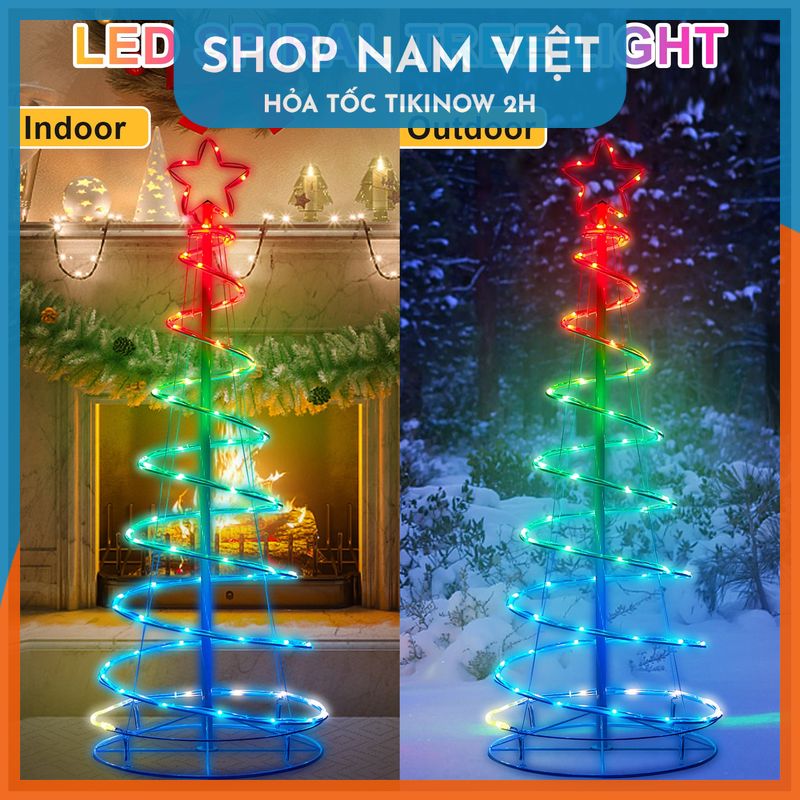 Cây Thông Đèn Led Xoắn Ốc Có Thể Gấp Gọn, Trang Trí Ngoài Trời, Hiệu Ứng Led Sao Băng - Chính Hãng NAVIVU