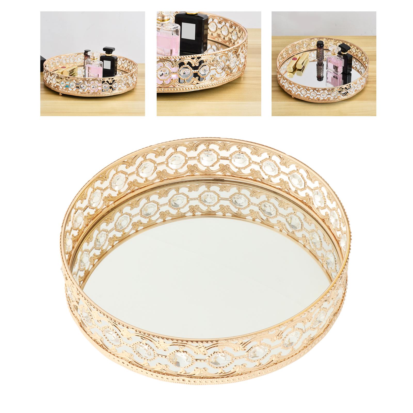 Crystal Cosmetic Makeup Tray Jewelry Trinket Organizer Vanity Tray Mirror Decorative Tray Perfume Skin Care Storage Home Dresser Table Decor, 10 Inch