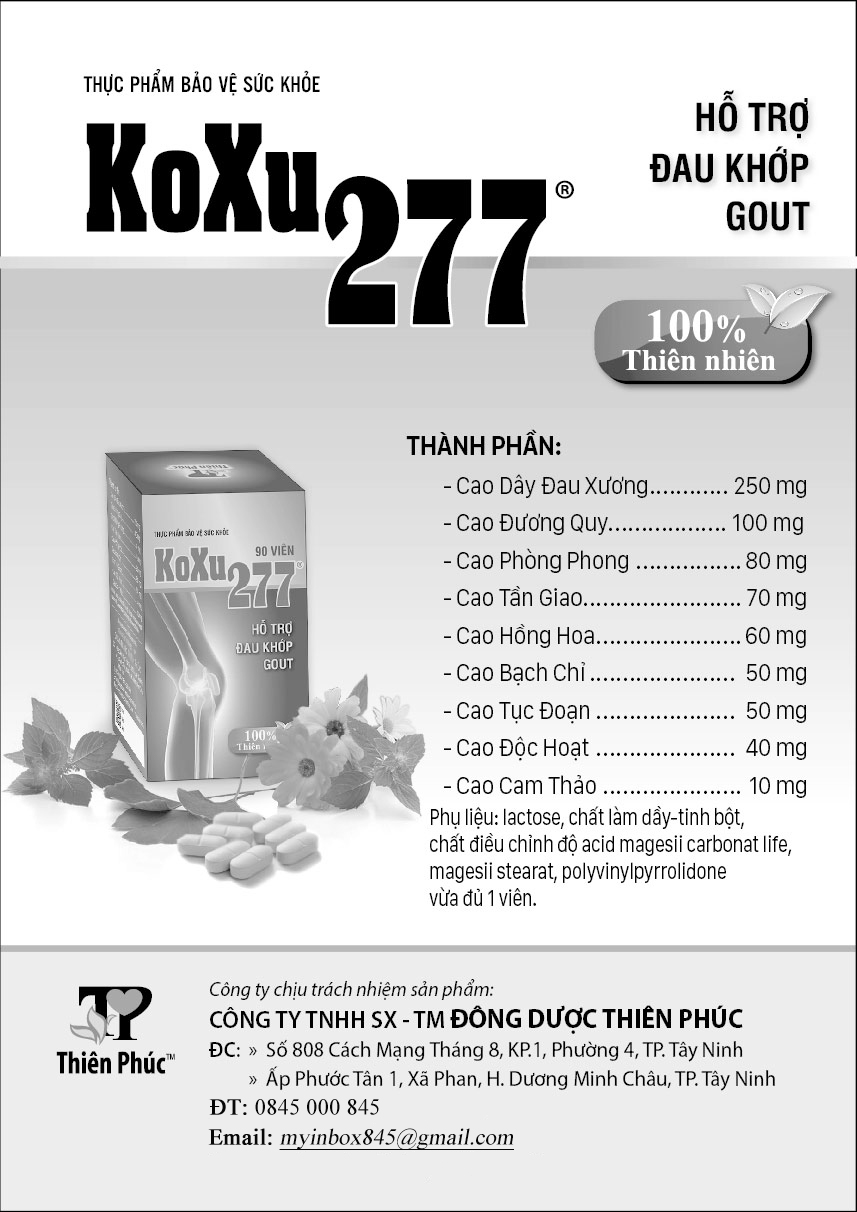 KOXU 277 – HỖ TRỢ ĐIỀU TRỊ BỆNH VIÊM KHỚP GOUT – Sản Phẩm Của Công Ty Đông Dược Thiên Phúc