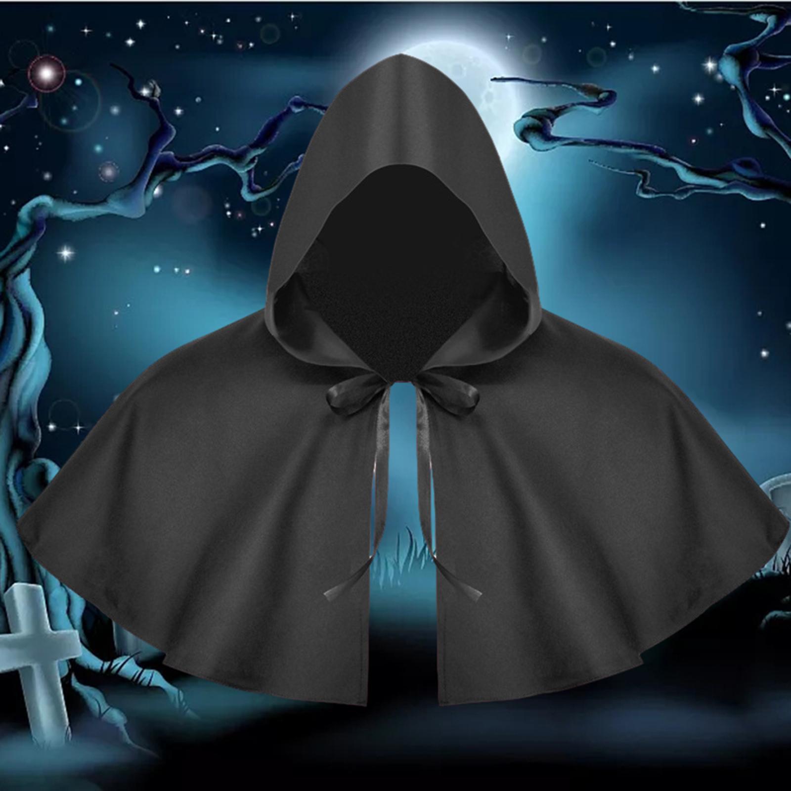 Halloween Cloak Witch Cape Cosplay Unisex Party Gothic Shawl Props Medieval Hooded Cape Hat for Fancy Dress Stage Performance