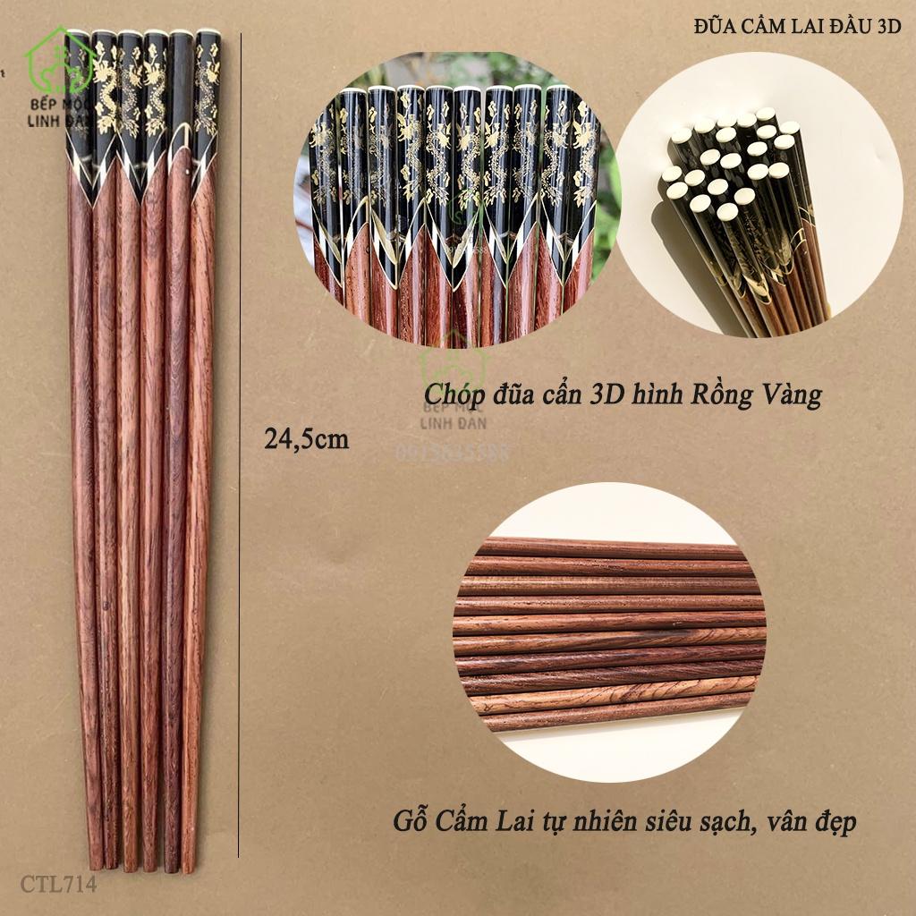 Đũa Cẩm đầu 3D Rồng vàng_Tượng trưng cho sự Thịnh vượng_Bộ 10 đôi tặng hộp